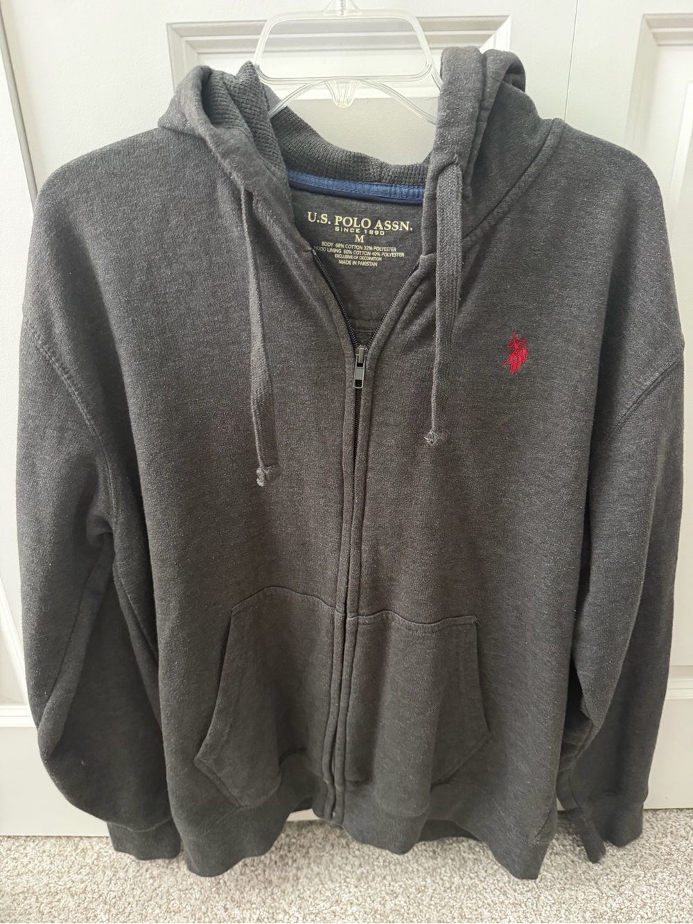 U.S. Polo Assn. Men's Full Zip Fleece Hoodie - Dark Charcoal Gray